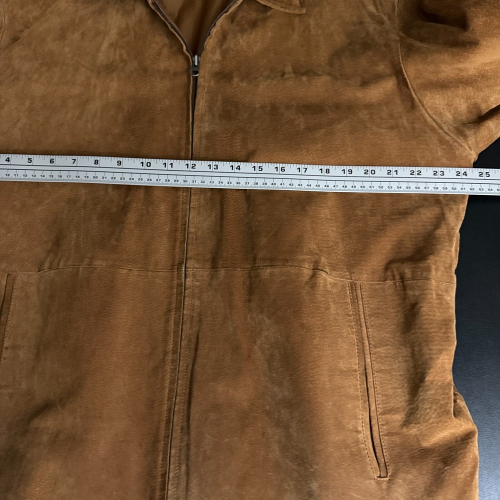 Perry Ellis Portfolio Jacket Mens XL Brown Solid Suede Leather Full Zip Coat - Picture 6 of 7